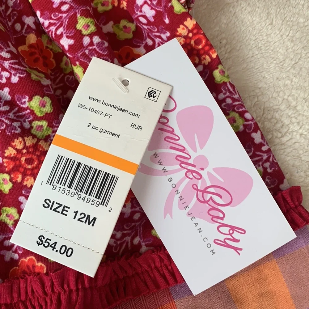 NWT Bonnie Baby Pink Pumpkin Appliqué Dress 12M Three Quarter Sleeve - Picture 10 of 13